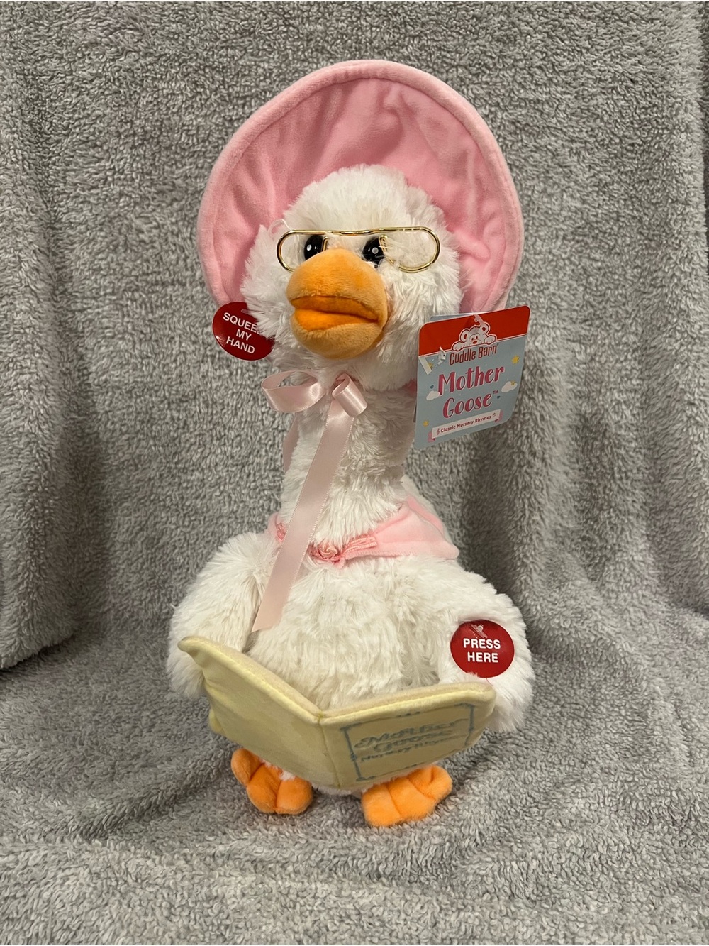 Mother Goose Plush Toy - Pink Bonnet Reading Goose